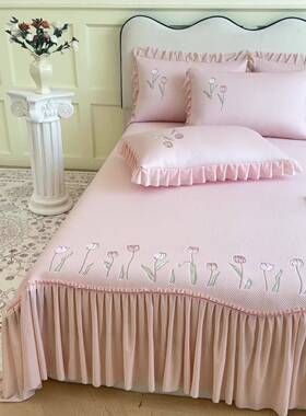 2025新款中分子绣花款弯边复合凉感席三件套 -洛可可粉色蓝色绿色