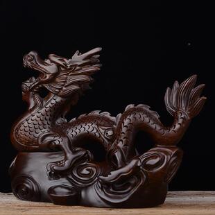 黑生檀JC-20201木雕龙件动物十二肖龙办公室家居装饰卧木摆质工艺
