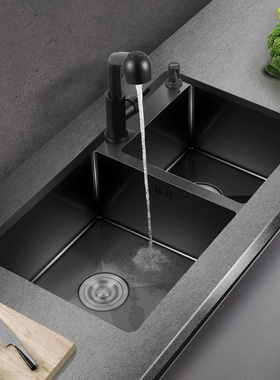 PULT黑色纳米304不锈钢水槽洗菜盆双槽洗碗槽厨房W水池家用洗菜池