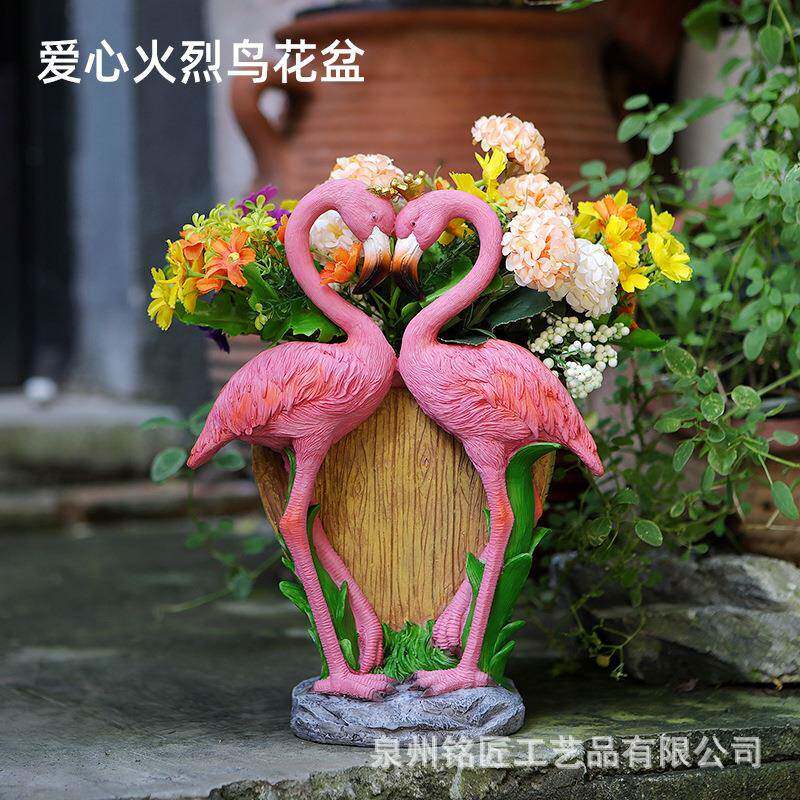 美式花复古MJ566树脂火烈鸟花盆摆件乡阳台园村庭院民宿创意装饰