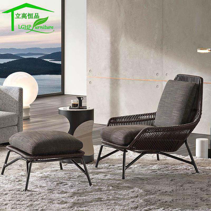 北欧户外沙发单人躺椅简约休闲露天入户花园网红藤编绳编阳台沙发