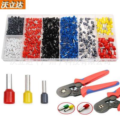 热销冷压端子盒装1200pcs管型压接端子接线+冷压剥线钳子