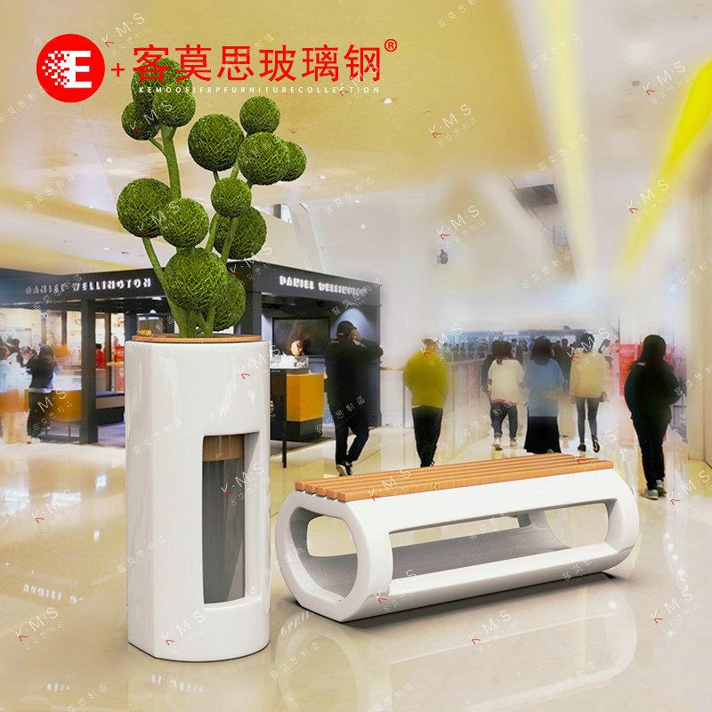 玻璃钢商场椅新款防腐木板组合花盆美陈坐凳休闲户外景观长椅商用