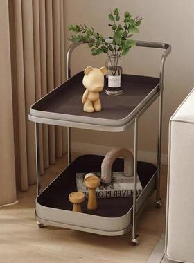 轻奢马鞍皮沙发边几小推车茶几客厅家用角几床头柜带轮置物架收纳