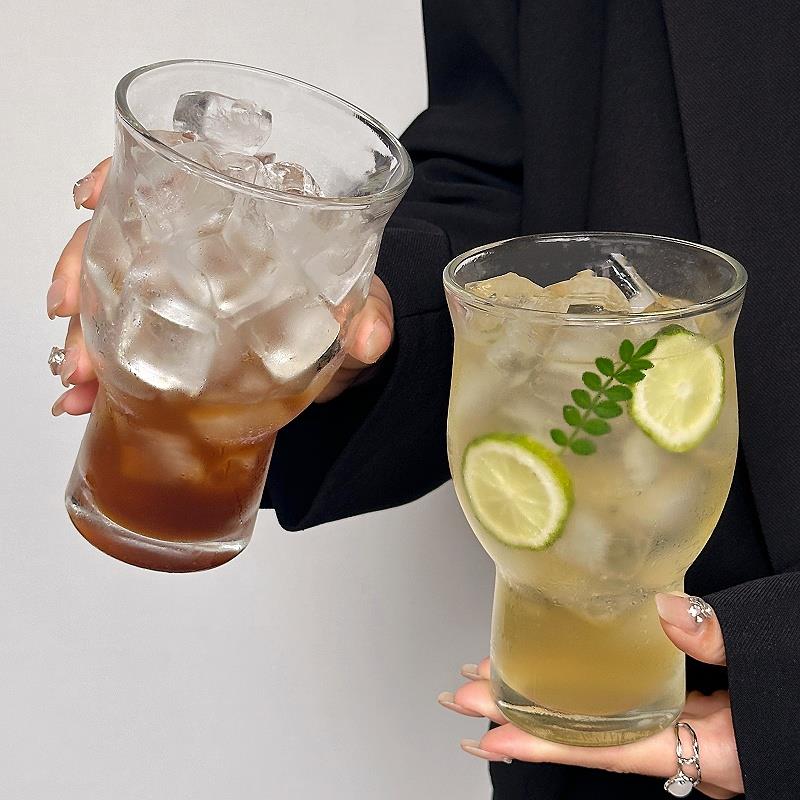 小众覆古宽口玻璃杯冰美式咖啡杯大容量苏打气泡水杯饮品杯果茶杯