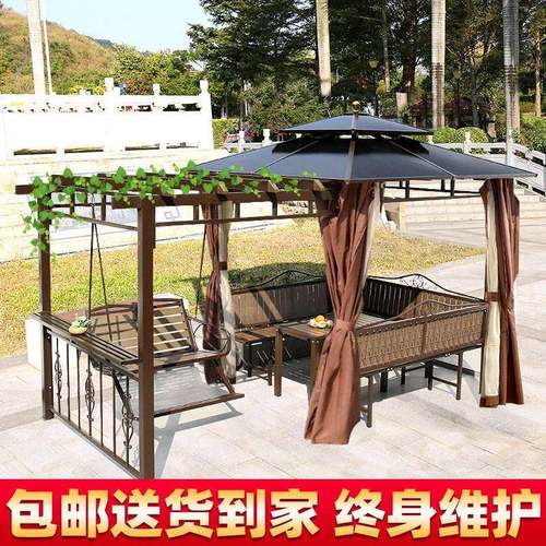 户外凉亭葡萄架庭院防腐木秋千花园木屋别墅露天阳台铝合金遮阳棚