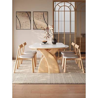 奶油风折叠餐桌可变圆桌2025新款实木岩板伸缩方圆两用家用小户型