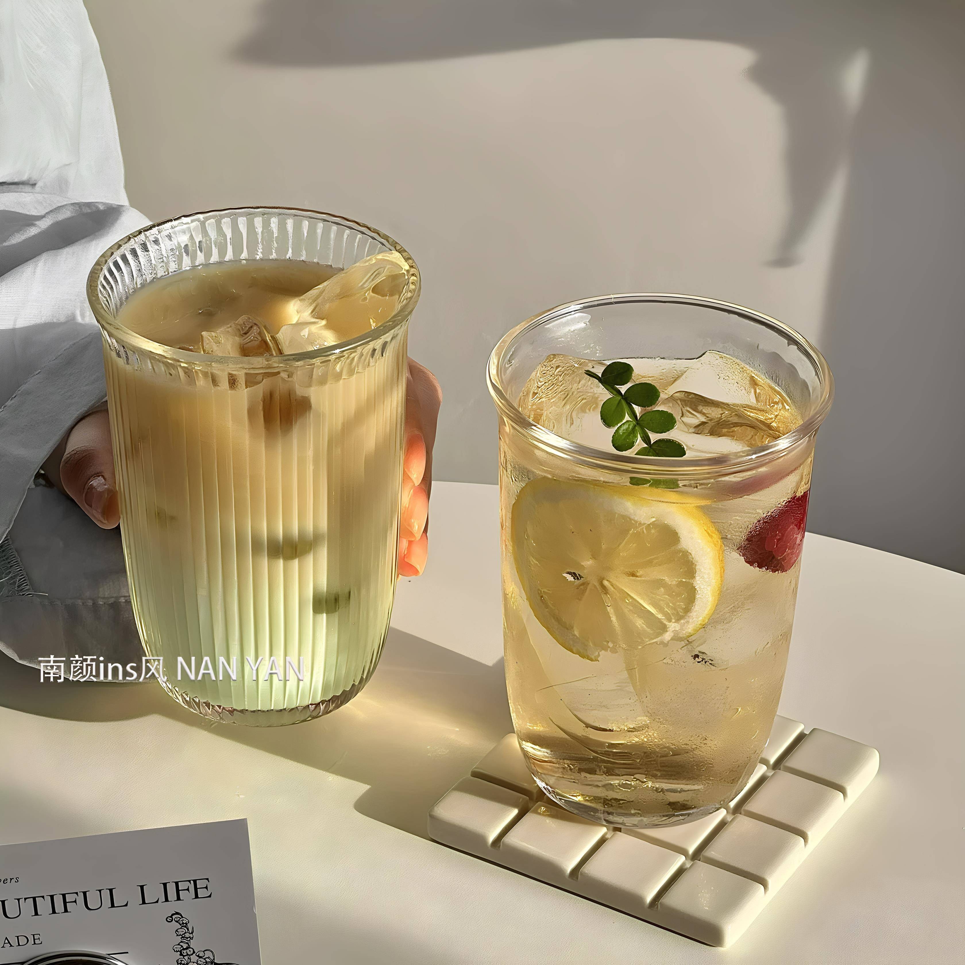 ins冰美式拿铁咖啡杯冷萃饮品杯玻璃杯透明冷饮杯喝水杯子牛奶杯