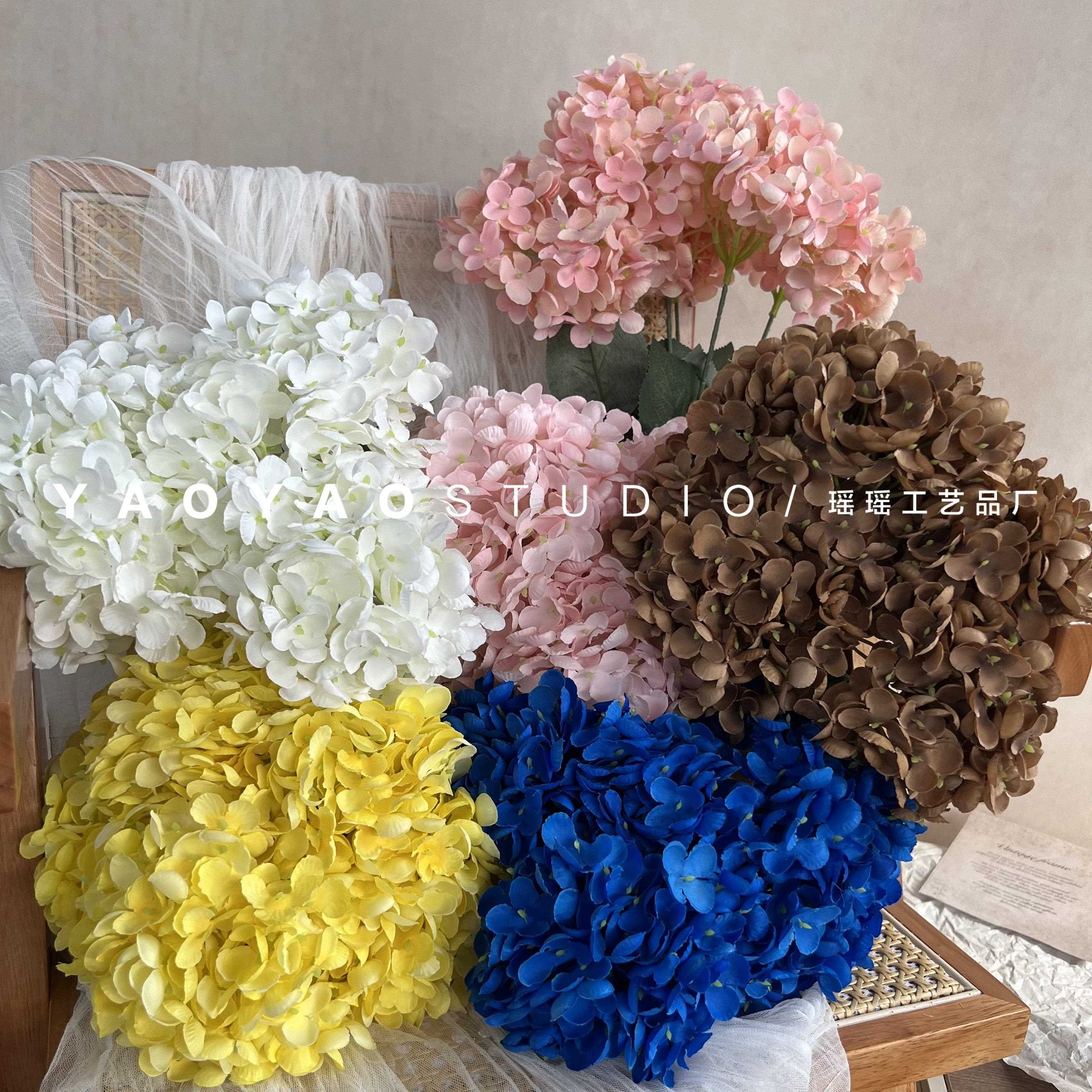 5头绣球花 高档婚庆路引花材碎花绣球婚礼花墙花球摆放道具假花