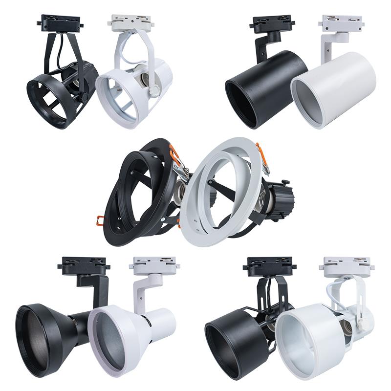 PAR30轨道灯架二线三线E27螺口 par30灯壳喇叭四爪六爪灯泡嵌入式