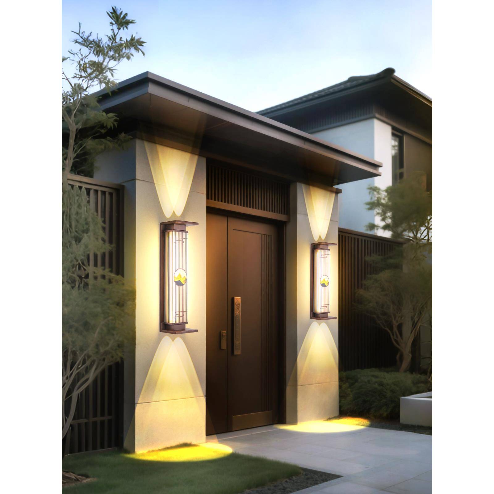 太阳能户外壁灯防水别墅大门口新中式室外门柱庭院围墙柱灯带射灯