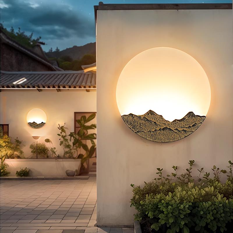 户外壁灯新中式防水太阳能别墅庭院灯背景墙影壁墙灯山水室外灯具