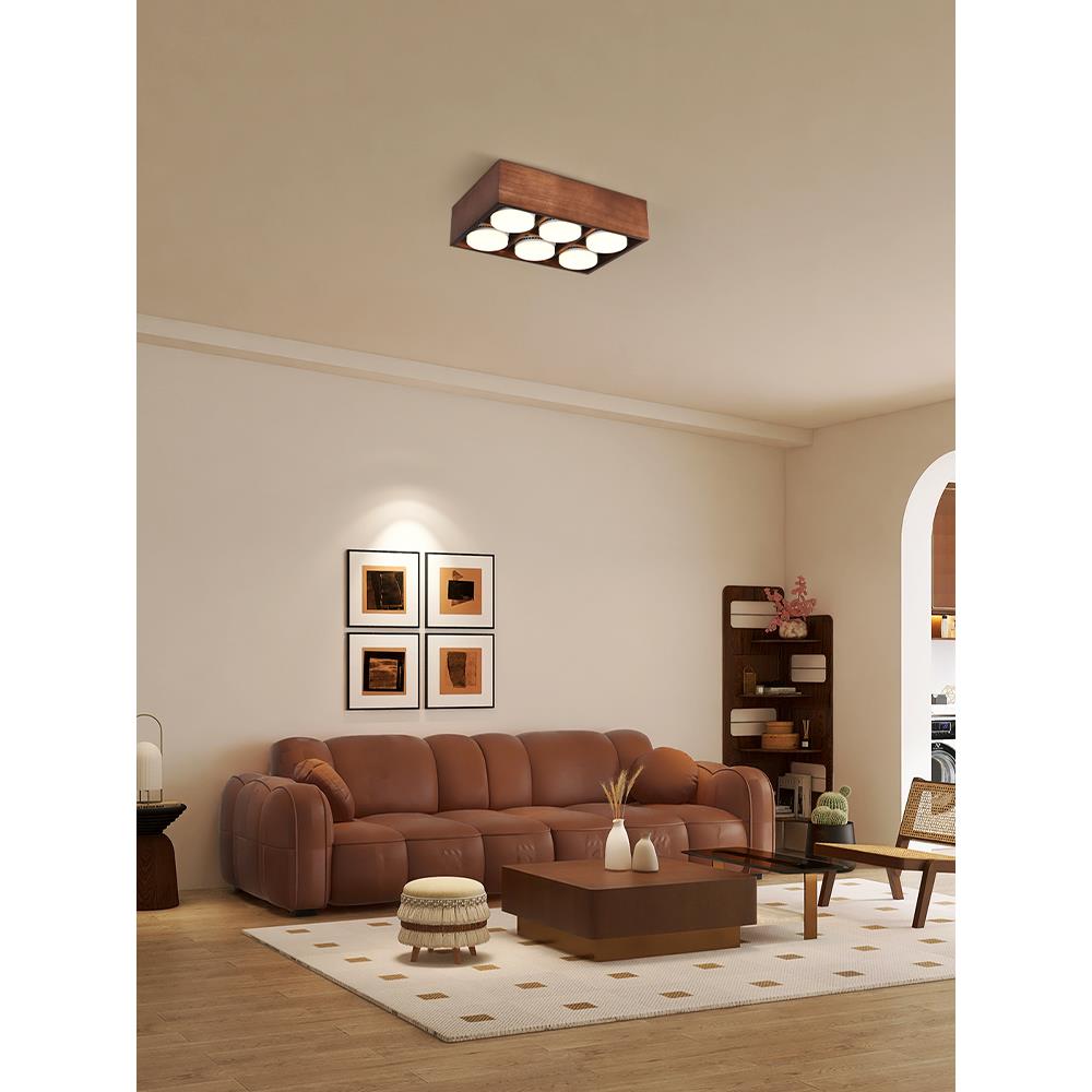 侘寂风胡桃木无主灯斗胆灯客厅四头明装筒灯射灯店铺天花板中性灯