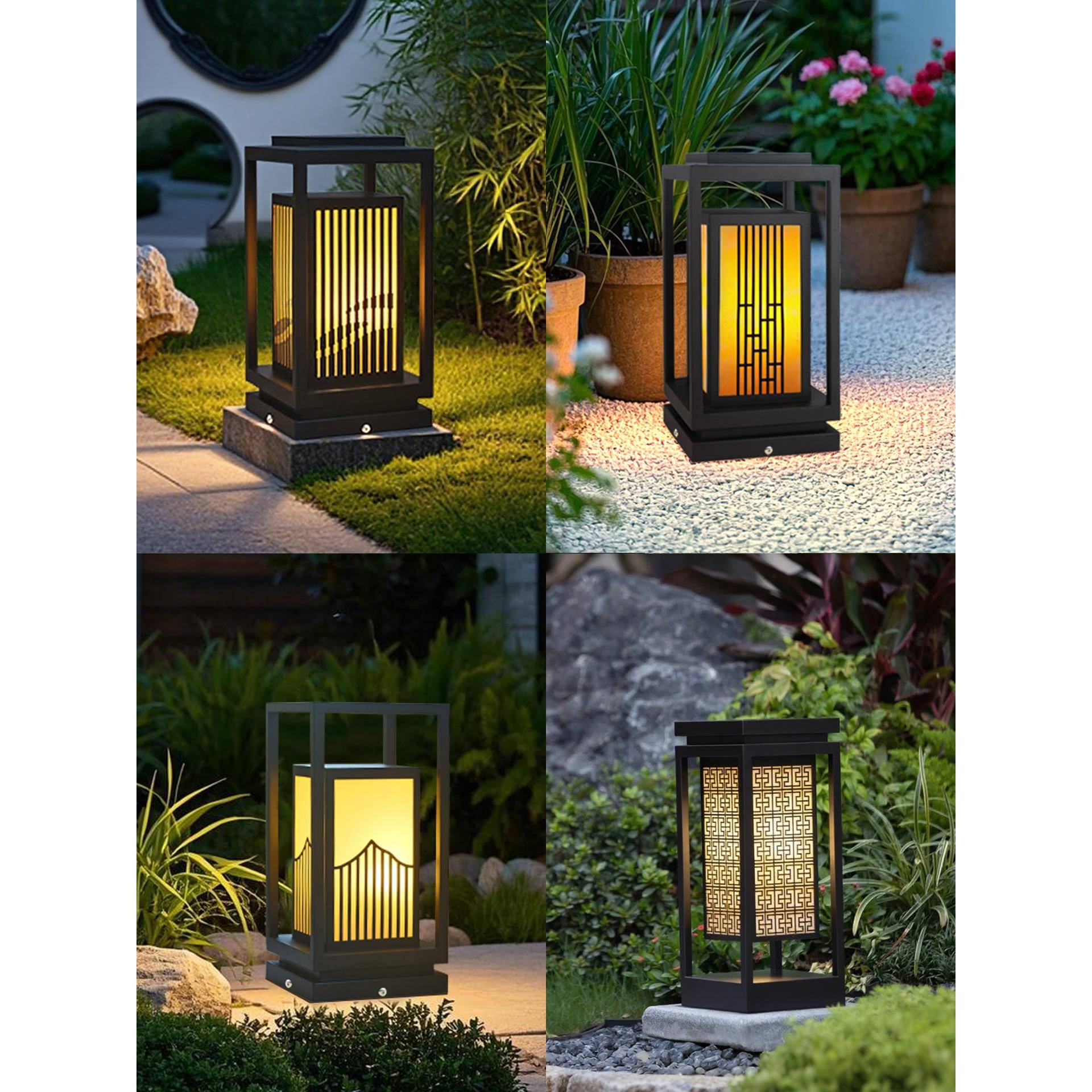 新中式草坪灯户外防水别墅庭院园林花园柱头太阳能接电落地景观灯