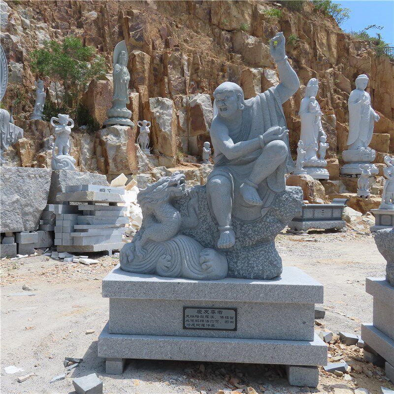 花岗岩500罗汉雕塑整套透雕青石小沙弥摆件抛光度高工艺好