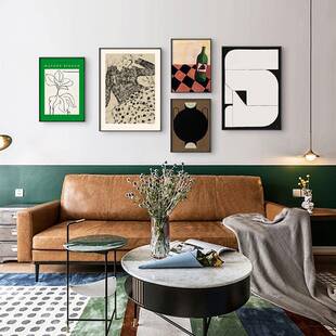 浅淡时光北欧复古客厅组合画抽象人物装饰画绿色多联挂画玄关画