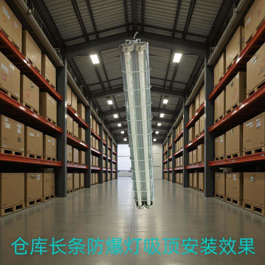 仓库防爆灯长条单双管金属网罩化工车间防爆灯具国标认证
