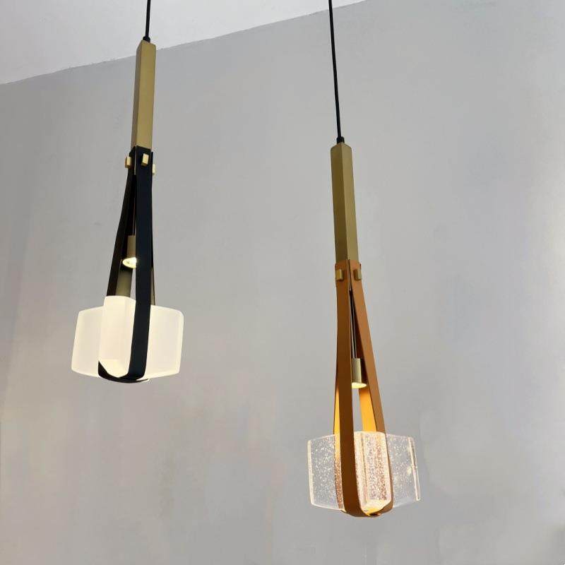 简约个性款氛围小吊灯轻奢意式餐厅吧台卧室床头设计师款皮革吊灯