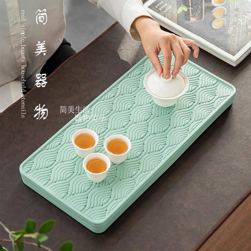 简美日式干泡盘储水式陶瓷茶盘中号家用茶台蓄水排水茶海沥水托盘