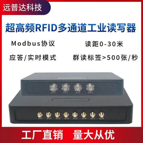超高频rfid多通道Modbus协议工业读卡器温度标签读取仓储管理