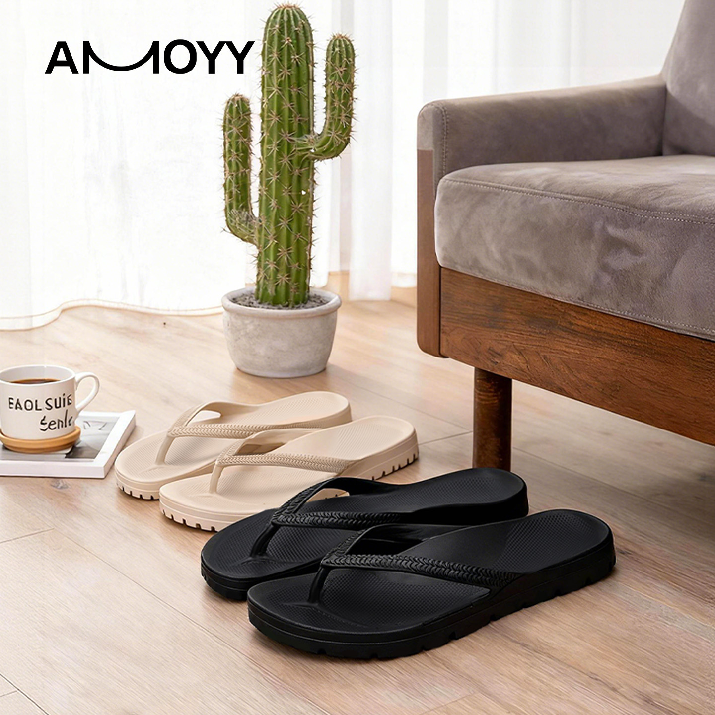 amoyy人字拖防臭平底沙滩拖鞋