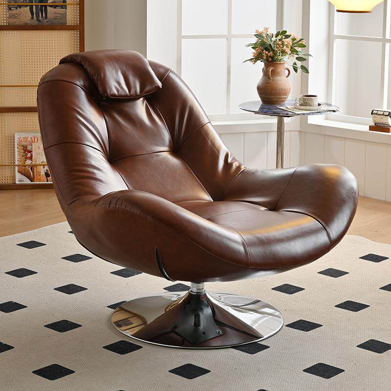 意式单人沙发椅设计师油蜡真皮家用休闲可旋转懒人可坐可躺沙发椅