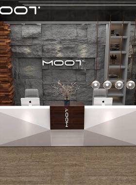 MOOT2023新款轻奢风格上市白色网红公司前台接待台柜台收银台吧台