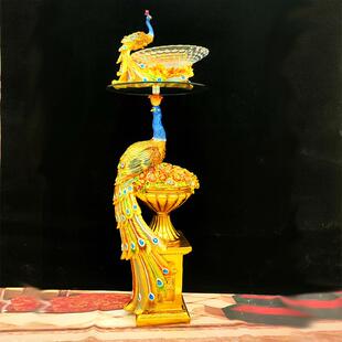 孔雀罗马柱摆件镀金电视柜旁边落地创意美式装饰家居客厅花架装饰