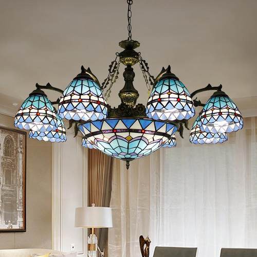 包邮地中海蓝色复古吊灯大气创意田园客厅餐厅卧室灯灯饰灯具