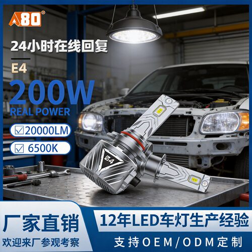 A80-E4跨境新款汽车大灯LED车灯H1H7前照灯远近光一体H4超亮9005