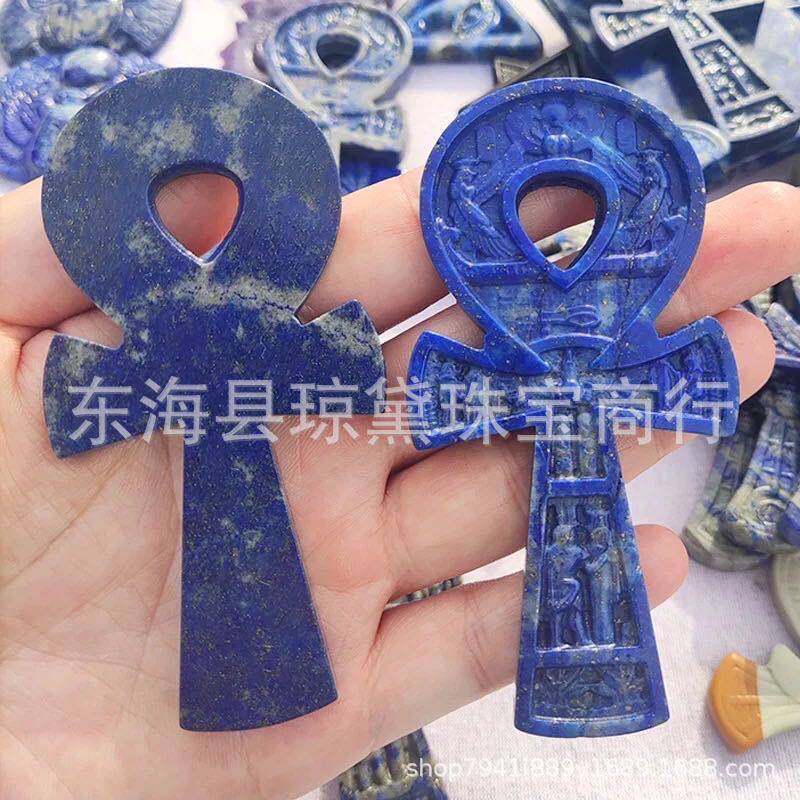 批发天然青金石雕刻安卡摆件工艺品家居装饰品跨境热销