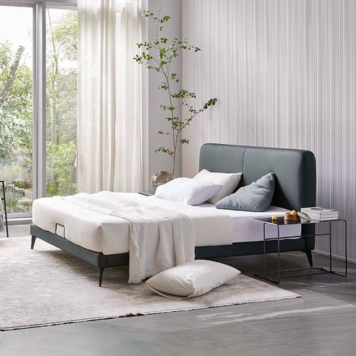 明文造木小户型皮艺软床真皮软包床主卧现代简约双人床婚床1.8米