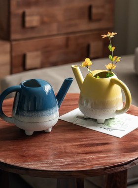 【太好看了叭】家居陶瓷壶形插花花器摆件花园园艺养花壶浇水壶