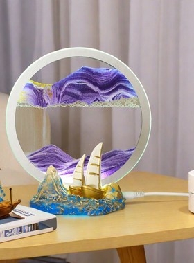 翻转自动流沙画摆件小夜灯家居办公室解压礼品动态沙漏氛围灯实用