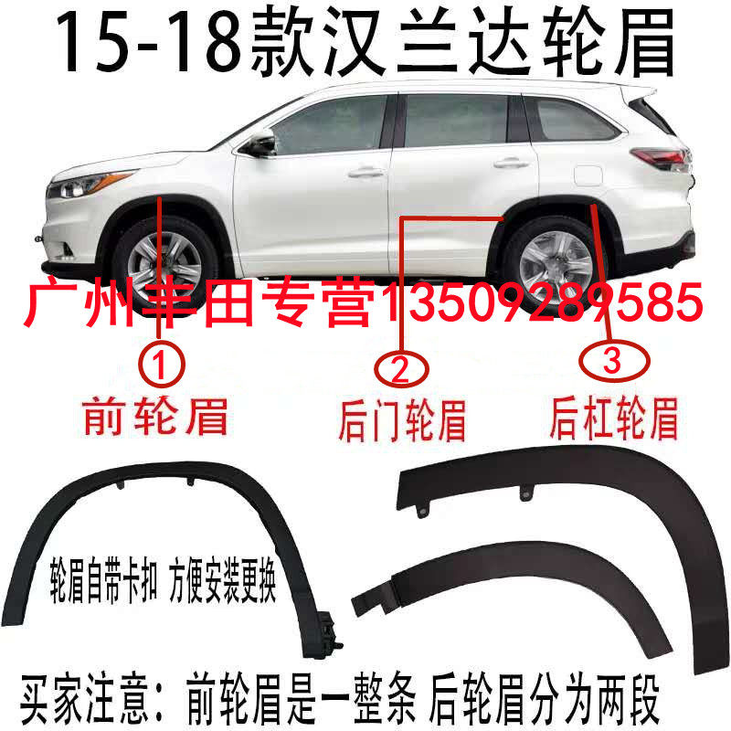 适用15至21年款汉兰达轮眉前后叶子板轮眉后车门轮眉装饰条防擦条