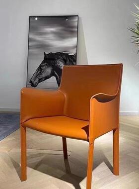 马鞍皮餐椅简家用厅轻36355奢休椅现客代闲约意式餐厅酒店靠背洽