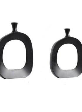 花瓶摆关黑色金色金属花瓶花器玄5942创意居家装饰件