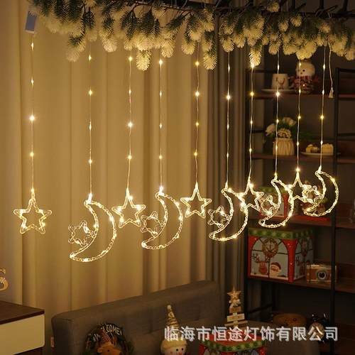 新款皮线灯串窗帘灯室内氛围灯星星月亮麋鹿圣诞树雪花节日装饰灯