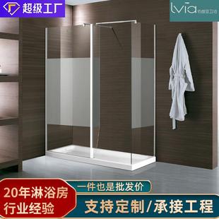 欧美磨砂玻璃隔断方形淋浴房推拉门洗澡间干湿分离淋浴玻璃屏风
