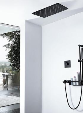 黑色长方形LED嵌入式冷热天幕淋浴套装带淋浴置物架HI05073C