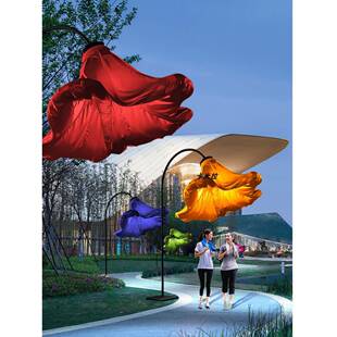 户外牵牛花装置自动大型机械开合玫瑰网红人体感应墙花朵气模灯光