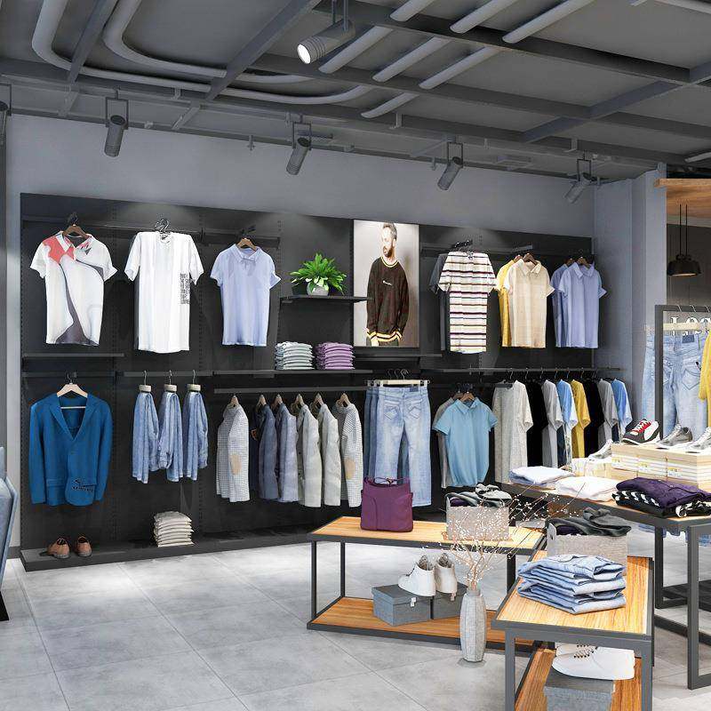 铁艺背板服装店展示架上墙店铺陈列架子墙壁挂衣架男装货架展架