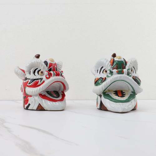 新中式国潮树脂舞狮醒狮子头摆件设样板房间客厅茶几电视柜装饰品