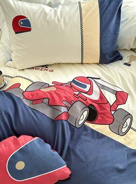 卡通风纯棉陶瓷磨毛四件套F1赛车刺绣被套全棉男孩床上用品