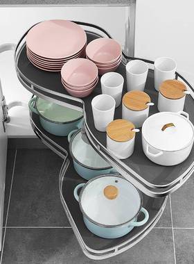 ft橱柜转角飞碟拉篮厨房拐角旋转小怪物多功能锅具收纳置物