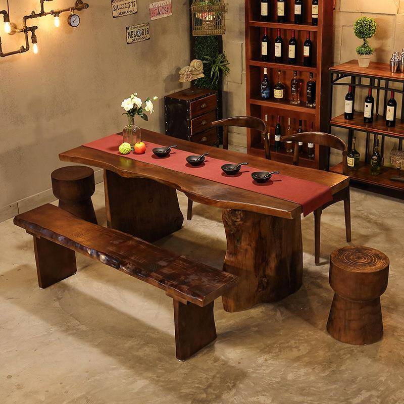 严选新中式整板原木茶桌仿古茶台大板餐桌椅组合根雕茶几喝茶桌
