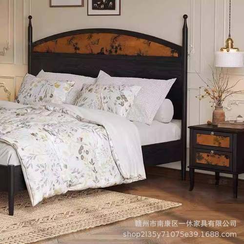 法式复古实木床1.8米婚床1.5米公主床中古风双人床香云纱云梦大床