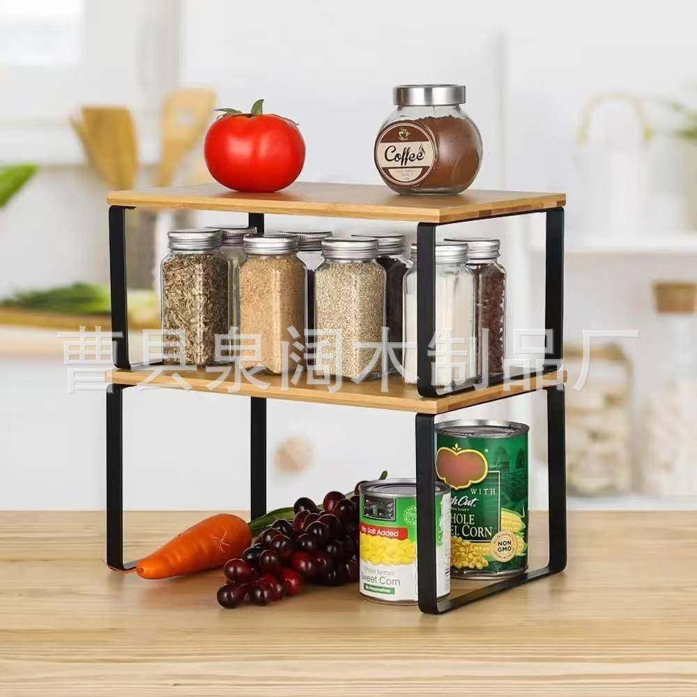 创意木质厨房带竹板储物架木质铁艺可叠加收纳桌面调味品置物架,机械设备,其他机械设备,淘宝优惠券,粉丝福利购,淘宝优惠卷