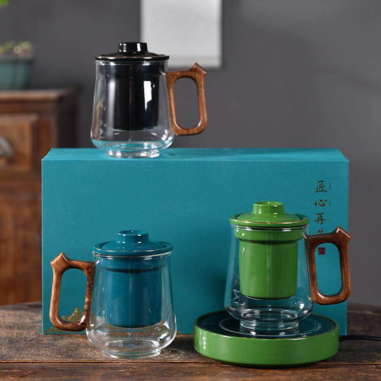 玻璃办公杯套装茶水分离马克杯茶杯恒温加热底座智能保温神器杯垫