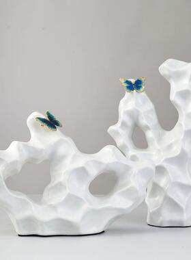 新中式白色太湖石假山陶瓷家具装饰摆件样板房玄关电视柜软装配饰